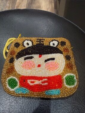 Beaded Lucky Cat Coin Purse - Gold Multicolor